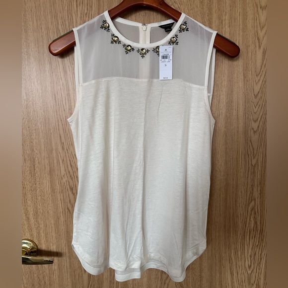 Ann Taylor Tops - New Ann Taylor Ivory Sheer Jeweled Sleeveless Dress Shirt Women’s S